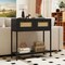 Console Table with 2 Drawers and Storage Shelf, Rattan Front Entryway Table with Metal Legs